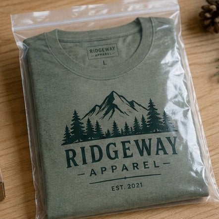 Clear reclosable poly ziplock bag printed with a brand logo holding small retail parts
